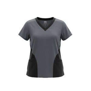 Barco One Women’s Scrub Top XL Gray Black 2-Tone 4-Way Stretch NWT Medical